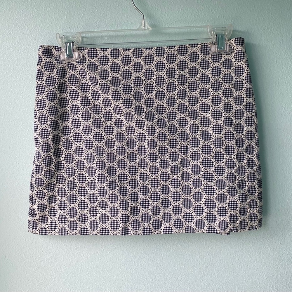 Topshop Navy Blue Gingham Embroidered Mini Skirt